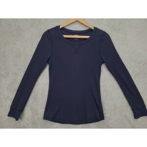 Old Navy Fitted‎ Thermal Top Women's Size M Stretch Long Sleeve Dark Blue Y2K